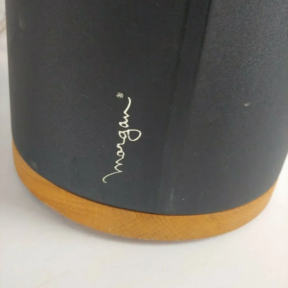 Morgan Ice Bucket with Lid Vinyl Covered in Brown with Wood Mid Century MCM